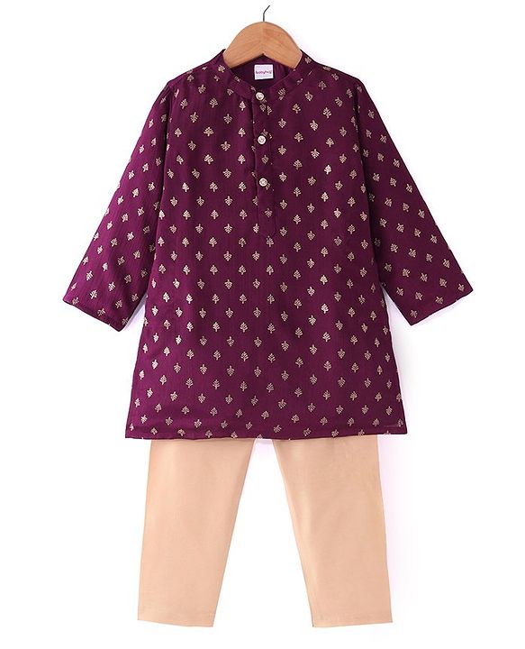 Babyhug Woven Full Sleeves Foil Printed Kurta Pyjama Set - Purple