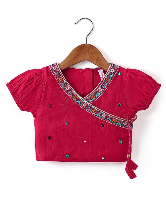 Babyhug Woven Half Sleeves Floral Printed & Embroidered Choli Lehenga Set with Dupatta - Fuschia & Green