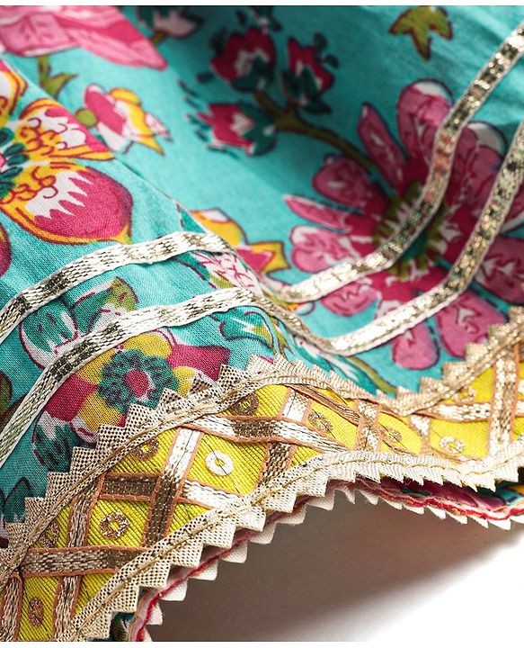 Babyhug Woven Half Sleeves Floral Printed & Embroidered Choli Lehenga Set with Dupatta - Fuschia & Green