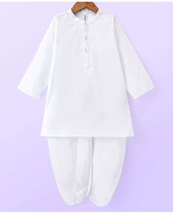Babyhug Cambric Woven Full Sleeves Texture Kurta & Dhoti Set - White