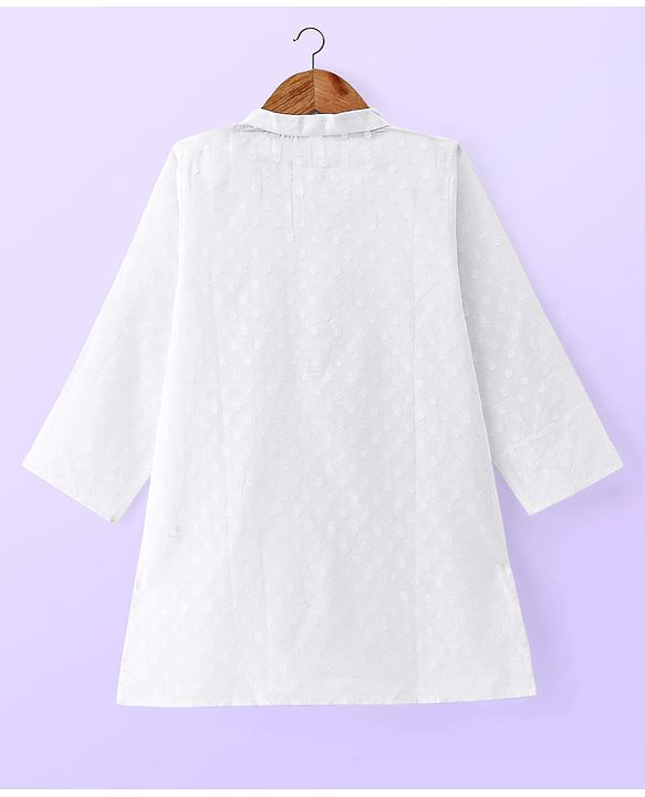 Babyhug Cambric Woven Full Sleeves Texture Kurta & Dhoti Set - White