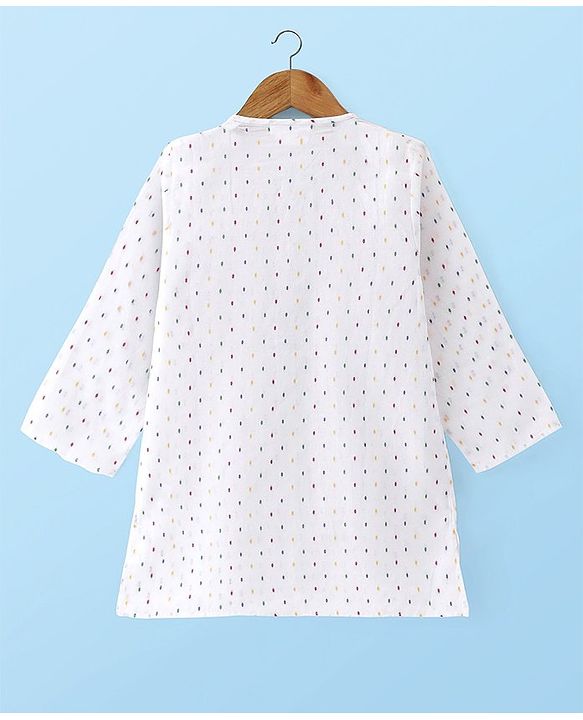 Babyhug Cambric Woven Full Sleeves Polka Dot Print Kurta & Dhoti Set- Off White