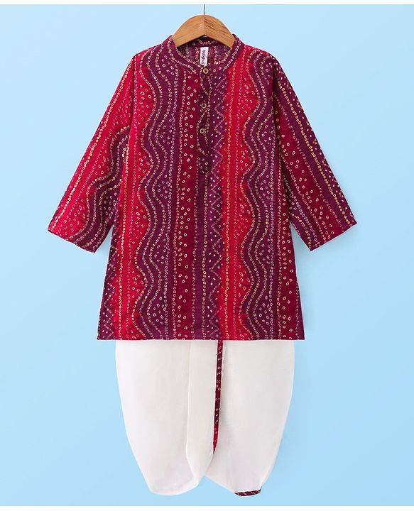 Babyhug Woven Full Sleeves Bandhani Printed  Kurta Dhoti Set - Red