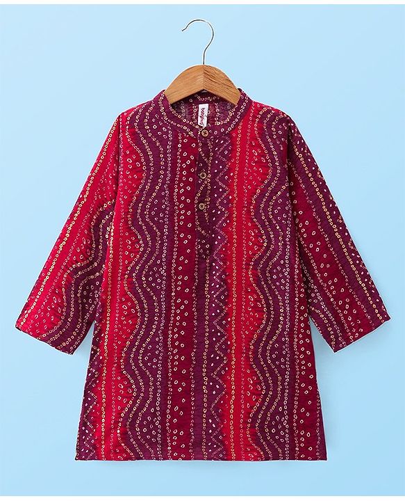 Babyhug Woven Full Sleeves Bandhani Printed  Kurta Dhoti Set - Red