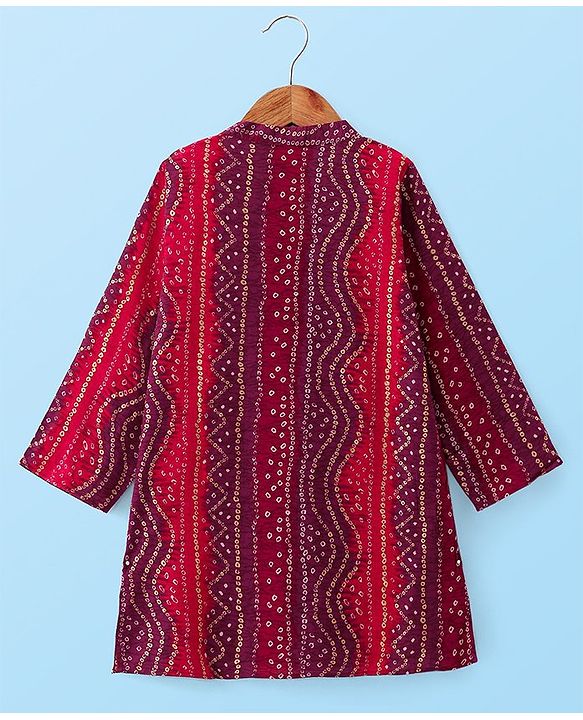 Babyhug Woven Full Sleeves Bandhani Printed  Kurta Dhoti Set - Red