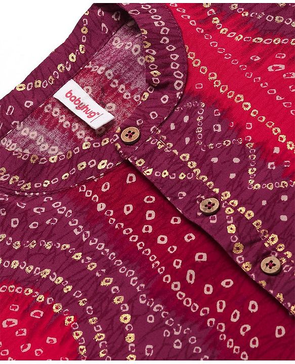 Babyhug Woven Full Sleeves Bandhani Printed  Kurta Dhoti Set - Red