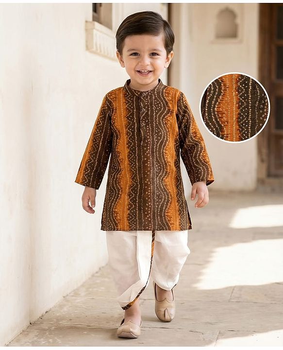 Babyhug Woven Full Sleeves Bandhani Printed  Kurta Dhoti Set - Green
