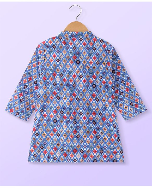 Babyhug Cambric Woven Full Sleeves Printed Dhoti Kurta Set - Blue