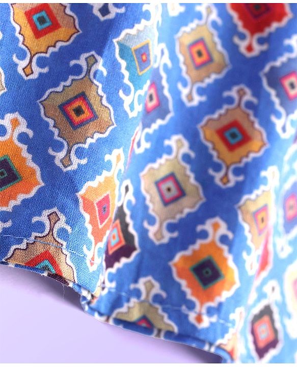 Babyhug Cambric Woven Full Sleeves Printed Dhoti Kurta Set - Blue