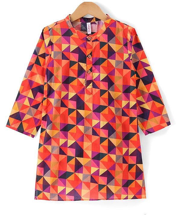 Babyhug Cambric Woven Full Sleeves Printed Kurta Pyjama Set - Orange