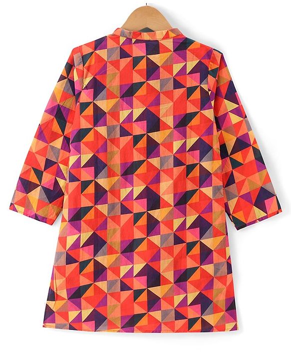 Babyhug Cambric Woven Full Sleeves Printed Kurta Pyjama Set - Orange