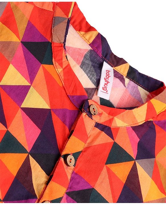Babyhug Cambric Woven Full Sleeves Printed Kurta Pyjama Set - Orange