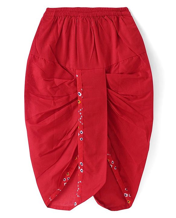 Babyhug Cambric Woven Full Sleeves Bandhani Printed Angarkha Dhoti Set with Tassle Detailing - Red