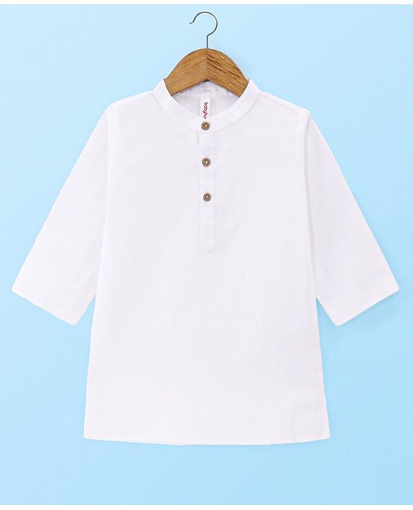 Babyhug Cambric Woven Solid Color Kurta Pyjama Set with Printed Jacket - Off White