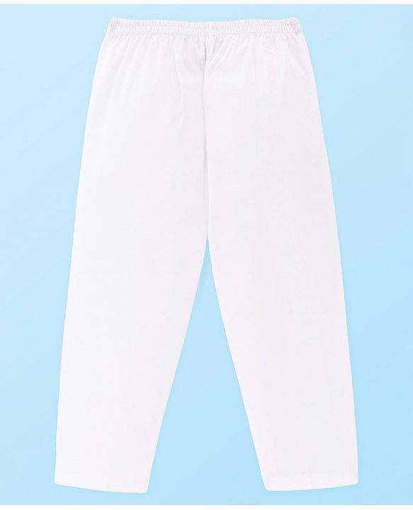 Babyhug Cambric Woven Solid Color Kurta Pyjama Set with Printed Jacket - Off White