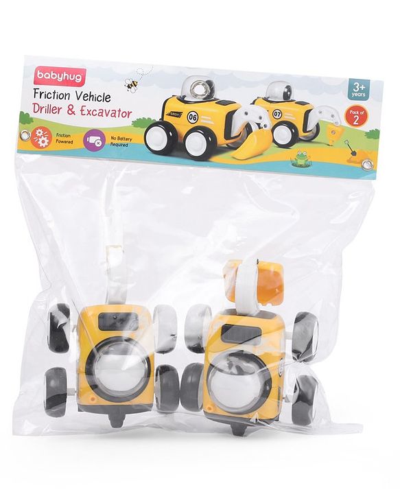 Babyhug Premium Friction Breaker & Excavator Pack of 2 - Yellow & Black