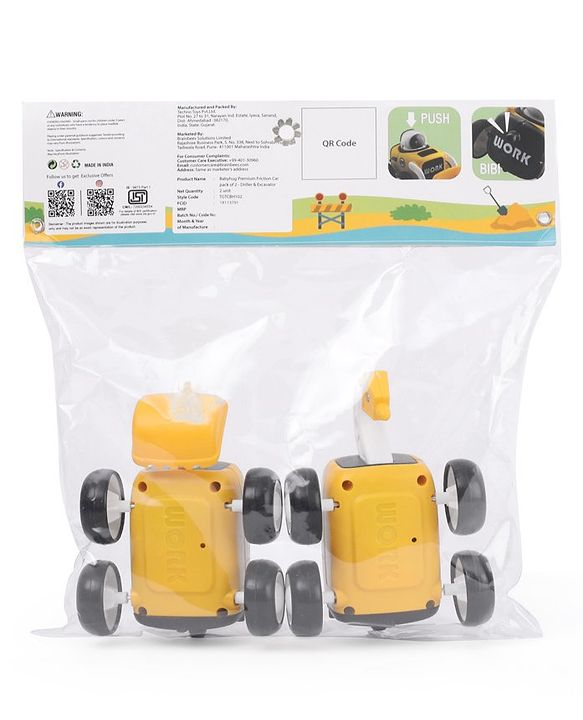 Babyhug Premium Friction Breaker & Excavator Pack of 2 - Yellow & Black