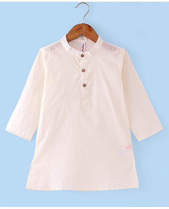 Babyhug Cambric Cotton Woven Full Sleeves Solid Kurta with Pyjama Pants & Floral Printed Jacket - White