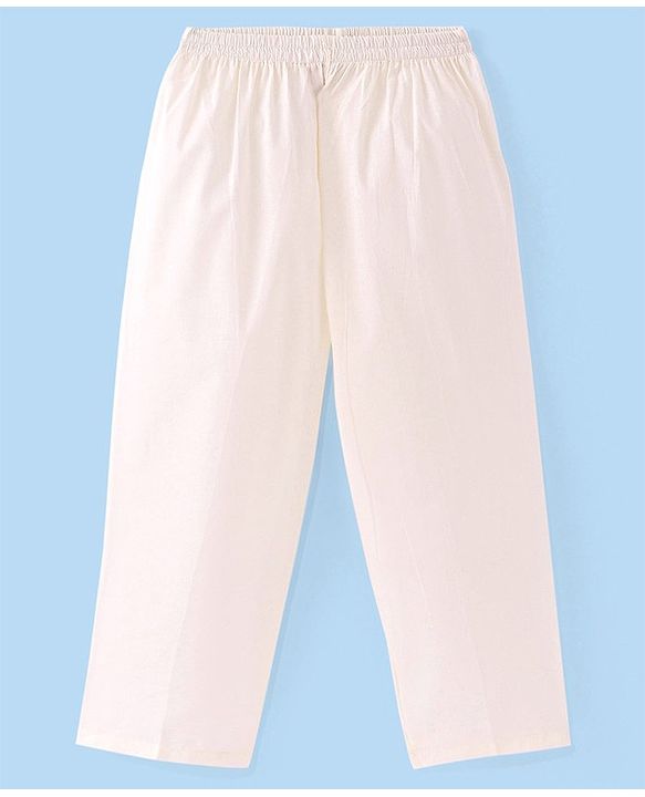 Babyhug Cambric Cotton Woven Full Sleeves Solid Kurta with Pyjama Pants & Floral Printed Jacket - White