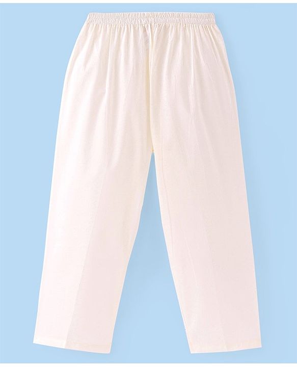 Babyhug Cambric Cotton Woven Full Sleeves Solid Kurta with Pyjama Pants & Floral Printed Jacket - White