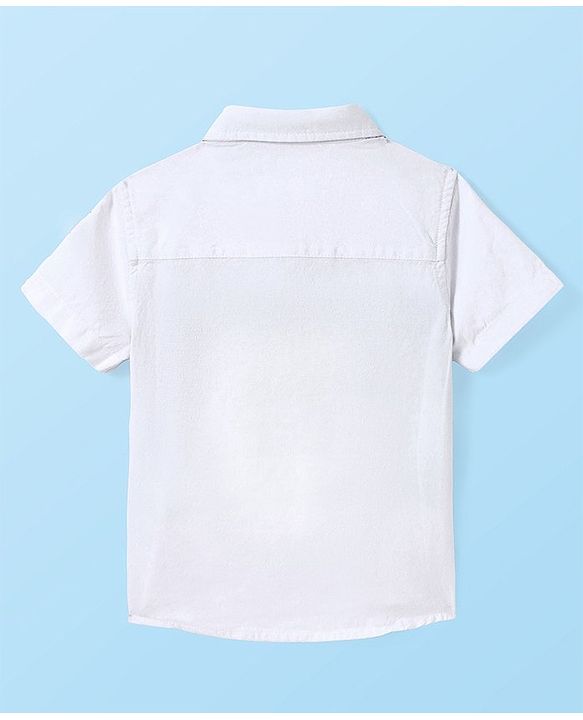 Babyhug Cotton Woven Half Sleeves Shirt with Colour Block Design - White & Blue