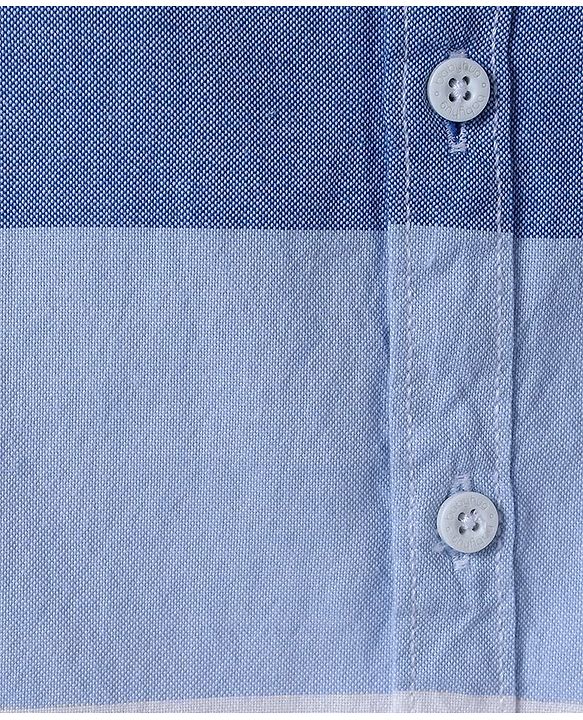Babyhug Cotton Woven Half Sleeves Shirt with Colour Block Design - White & Blue