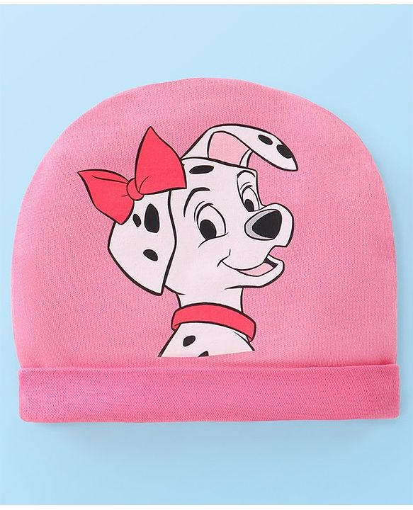 Babyhug Disney  Interlock Knit Caps with 101 Dalmatians Graphic Pack of 3 - Pink Yellow & White