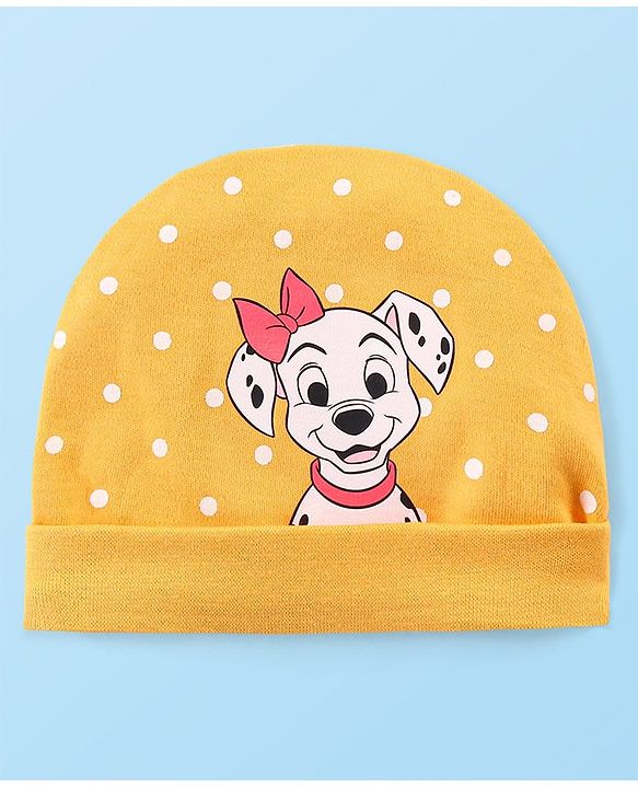 Babyhug Disney  Interlock Knit Caps with 101 Dalmatians Graphic Pack of 3 - Pink Yellow & White