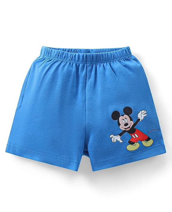 Babyhug Disney Interlock Knit Half Sleeves Onesie With Shorts Mickey Mouse Graphics - Multicolour