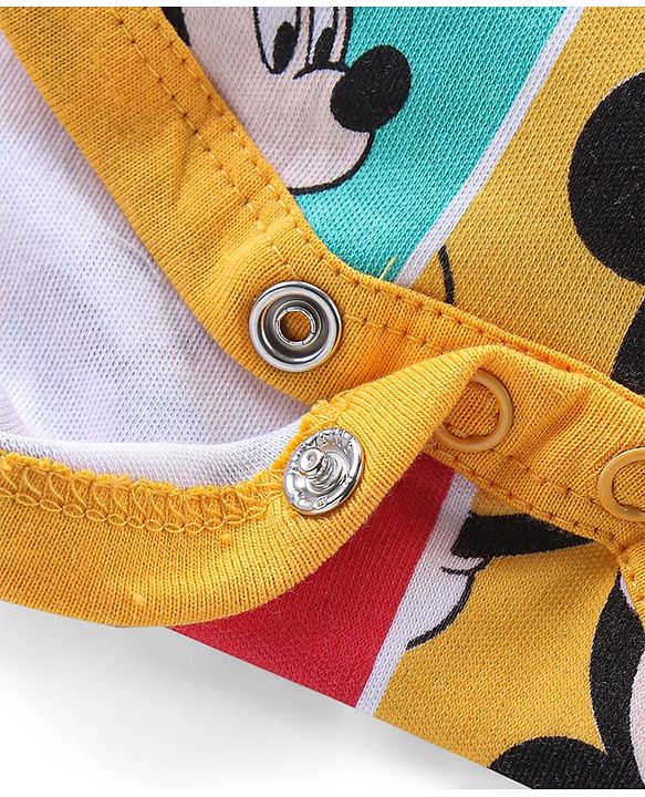 Babyhug Disney Interlock Knit Half Sleeves Onesie With Shorts Mickey Mouse Graphics - Multicolour