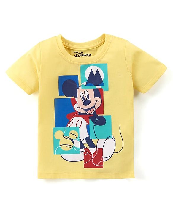 Babyhug Disney Single Jersey Half Sleeves T-Shirt with Mickey Mouse Graphic -Yellow