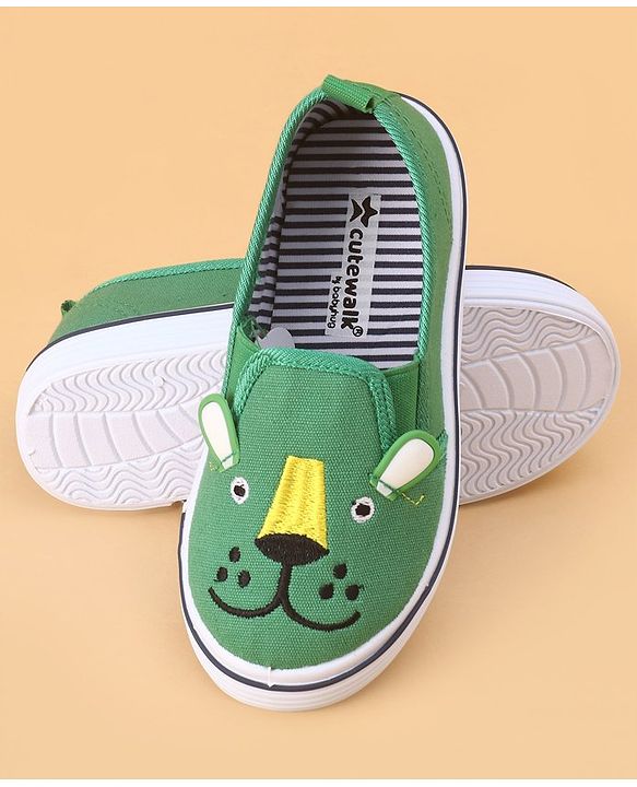 Cute Walk by Babyhug Slip on Casual Shoes with Bear Print- Green