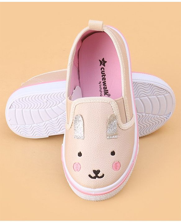 Cute Walk by Babyhug Slip on Casual Shoes with Kitty Print- Beige
