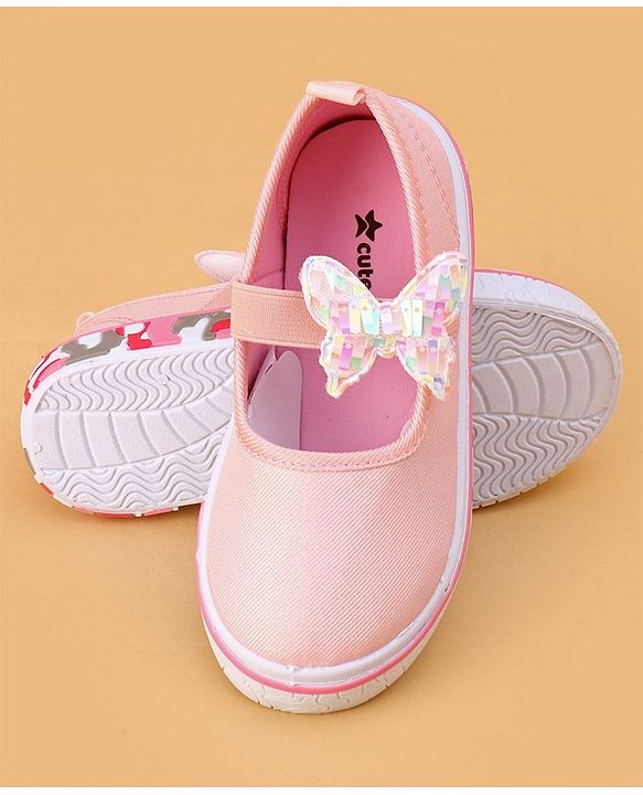 Cute Walk by Babyhug Velcro Closure Casual Shoes Butterfly Applique - Pink