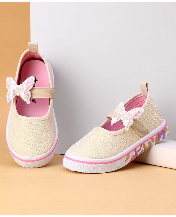Cute Walk by Babyhug Velcro Closure Casual Shoes Butterfly Applique - Golden