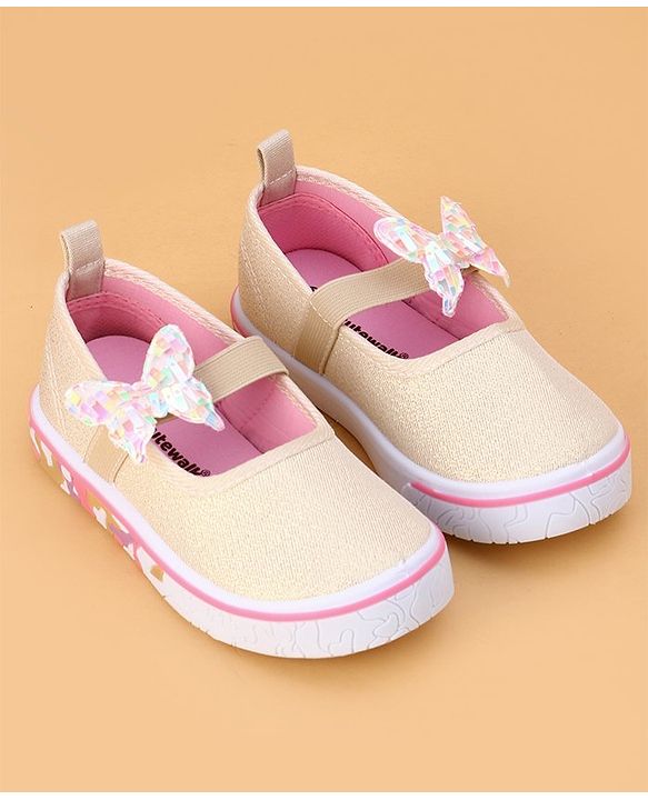 Cute Walk by Babyhug Velcro Closure Casual Shoes Butterfly Applique - Golden