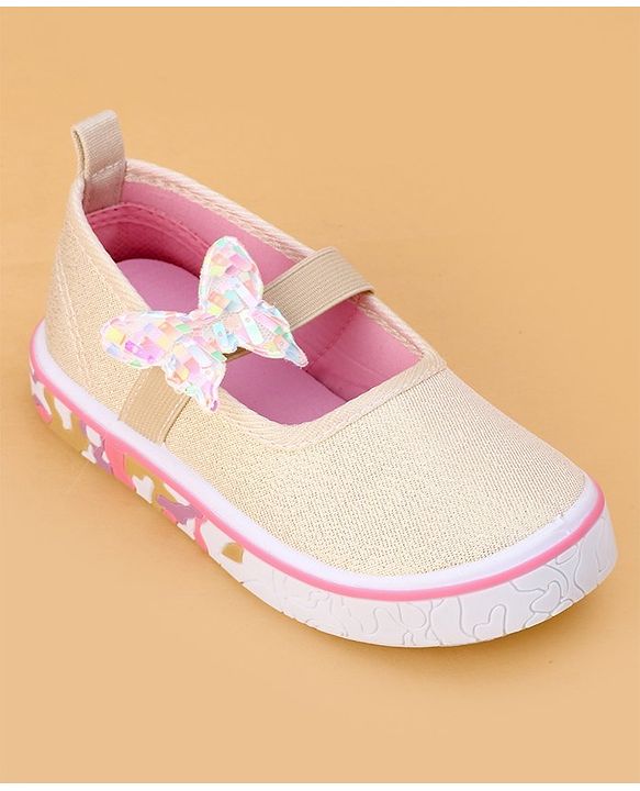 Cute Walk by Babyhug Velcro Closure Casual Shoes Butterfly Applique - Golden