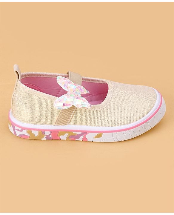 Cute Walk by Babyhug Velcro Closure Casual Shoes Butterfly Applique - Golden
