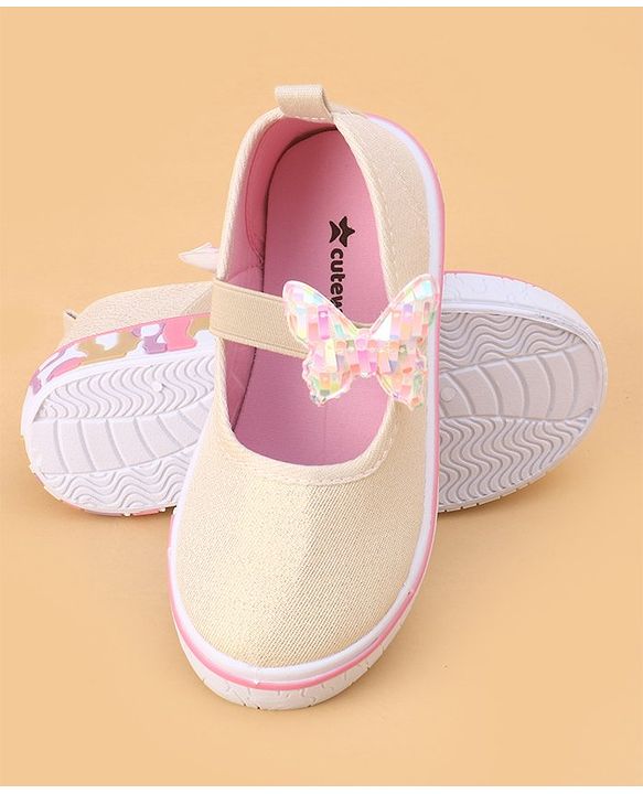 Cute Walk by Babyhug Velcro Closure Casual Shoes Butterfly Applique - Golden