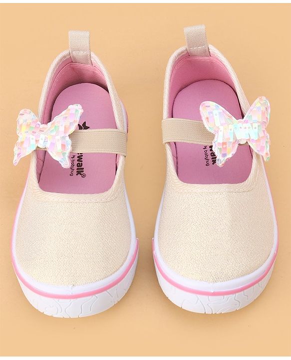 Cute Walk by Babyhug Velcro Closure Casual Shoes Butterfly Applique - Golden