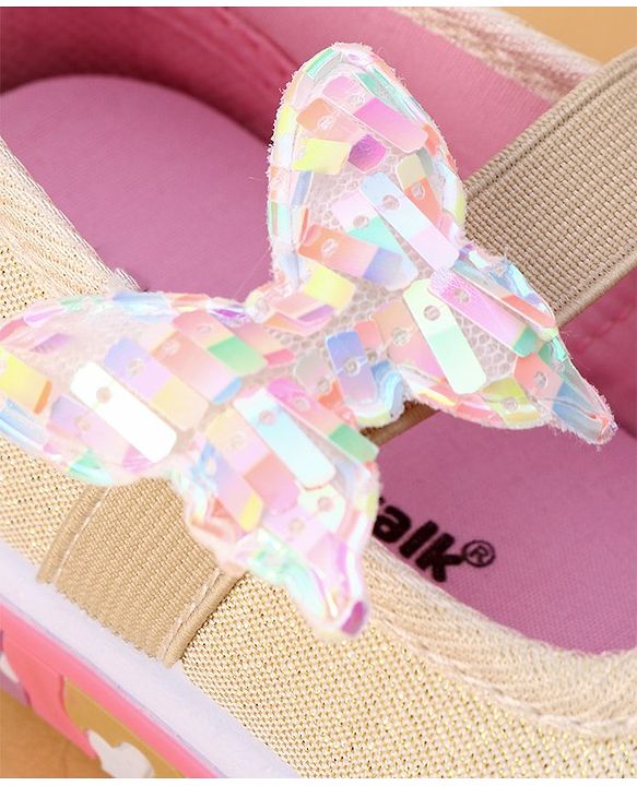 Cute Walk by Babyhug Velcro Closure Casual Shoes Butterfly Applique - Golden