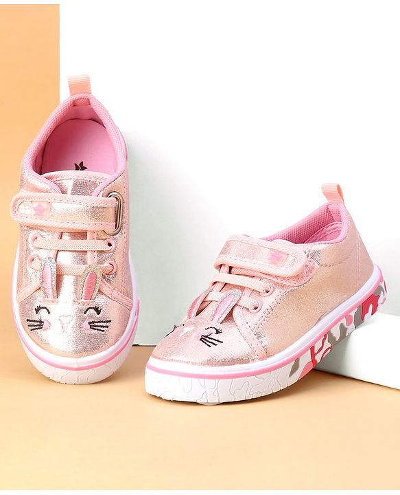 Cute Walk by Babyhug Shoes Kitty Print with Velcro Closure - Pink