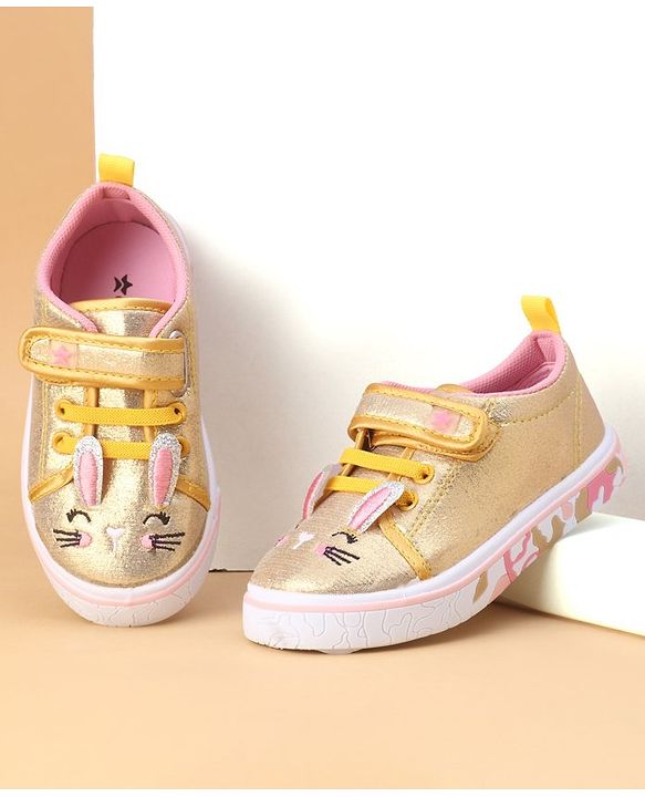 Cute Walk by Babyhug Shoes Kitty Print with Velcro Closure - Gold