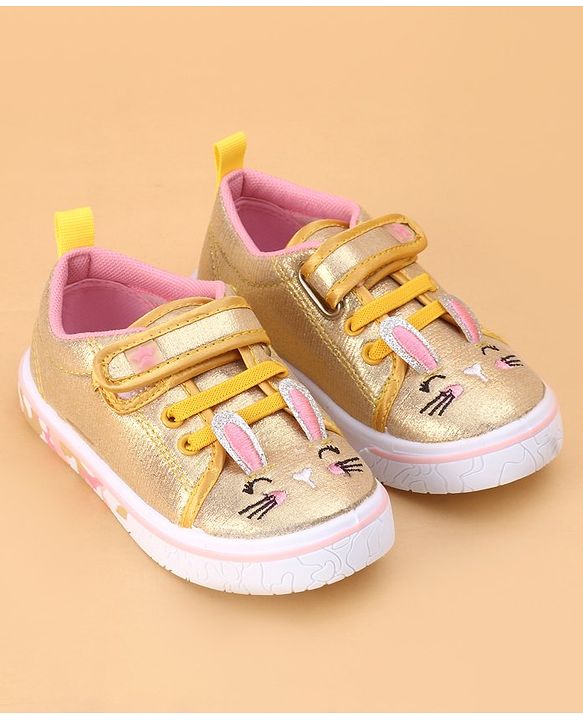 Cute Walk by Babyhug Shoes Kitty Print with Velcro Closure - Gold