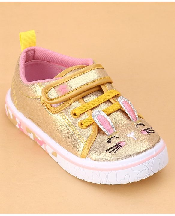 Cute Walk by Babyhug Shoes Kitty Print with Velcro Closure - Gold