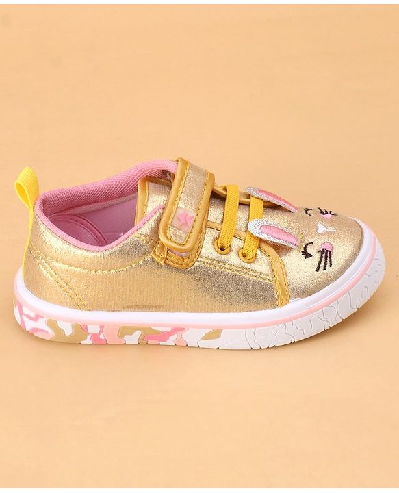 Cute Walk by Babyhug Shoes Kitty Print with Velcro Closure - Gold