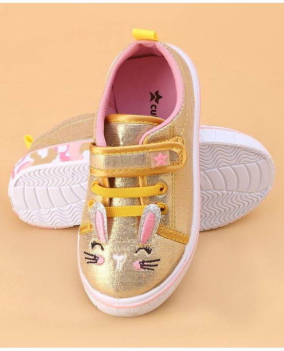 Cute Walk by Babyhug Shoes Kitty Print with Velcro Closure - Gold