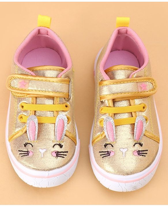 Cute Walk by Babyhug Shoes Kitty Print with Velcro Closure - Gold