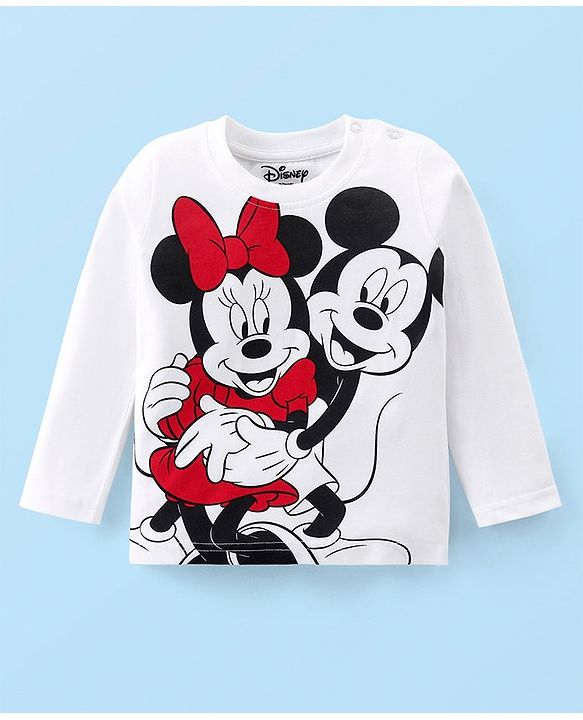 Babyhug Disney Cotton Knit Full Sleeves Night Suit With Mickey Mouse Graphics - White & Pink