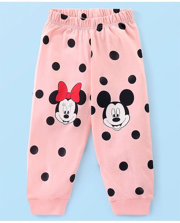 Babyhug Disney Cotton Knit Full Sleeves Night Suit With Mickey Mouse Graphics - White & Pink